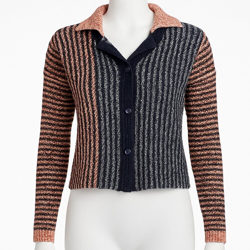 Free People Striped Knit Cardigan in Navy and Peach